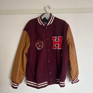 H 로고 바시티 자켓 버건디