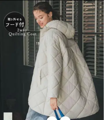 coca 후드 부착 라이트 그레이 퀼팅 자켓 M