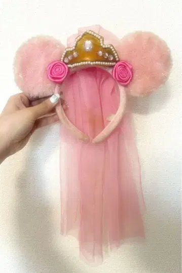 미니 오로라 공주 핑크 베일 머리띠