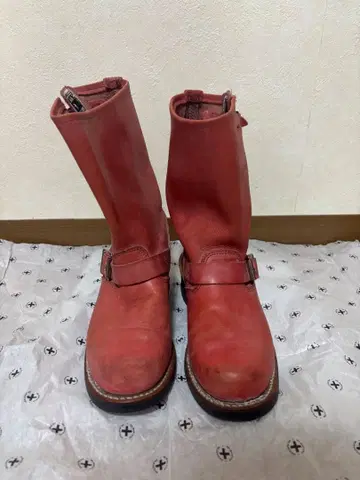 엔지니어 부츠 버클 포함 빨간색 핑크