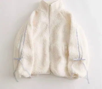 OLIVE des OLIVE 소매 리본 보아 블루종 화이트 스카이블루