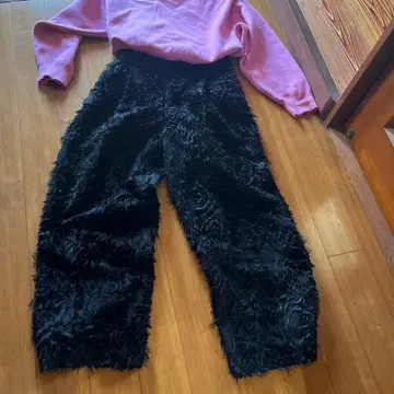 베이크루즈 퍼풍 블랙 와이드 팬츠