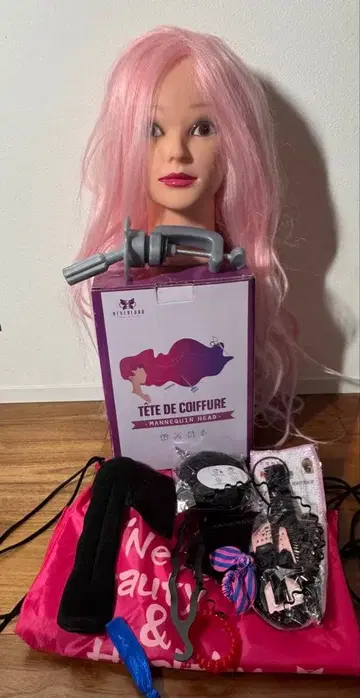 마네킹 헤드 + 테이블 스탠드 + 헤어 스타일링용 잡화 세트