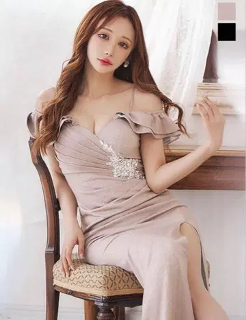 오프숄더 라메 롱 드레스 (밴딩 끊어짐)