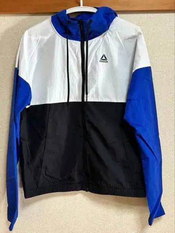 Reebok 나일론 자켓 후드 부착 화이트/파랑/블랙