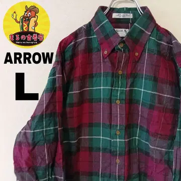 USA 구제 의류 ARROW 플란넬 셔츠 L 그린 크림슨 체크 데드스탁