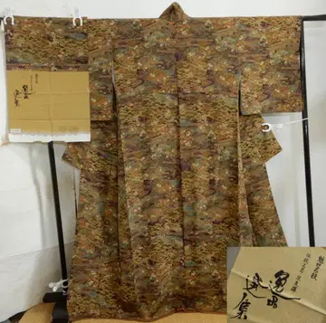 순수 실크 전통 공예 교유젠 코몬 이중 기모노 일품 선집