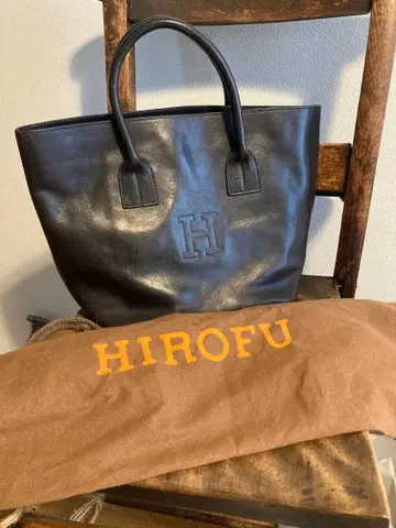 HIROFU 블랙 가죽 토트백 수납 가방 포함