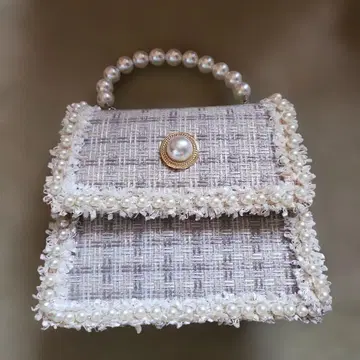 펄 장식 트위드 핸드백