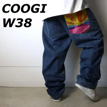 COOGI 쿠지 와이드 데님 자수 로고 백 프린트 W38