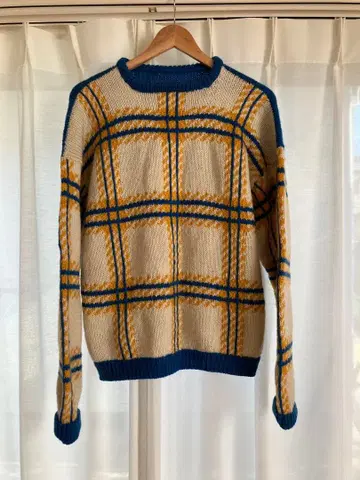 빈티지 핸드메이드 체크 무늬 니트 스웨터