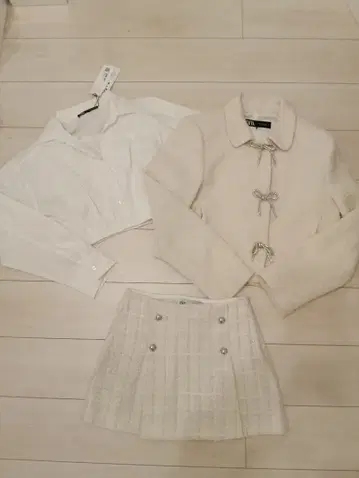 크롭 기장 셔츠 트위드 스커트 자켓