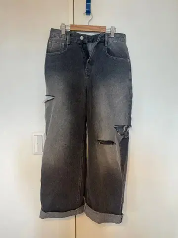 NEUKKIMPYO 데미지 가공 와이드 팬츠 M 그레이