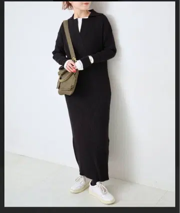 택 포함 새상품 스픽 앤 스팬 오픈 카라 리브 니트 원피스