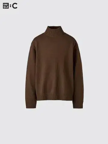 새상품 유니클로 UNIQLO:C 로우게이지 하이넥 스웨터 M 브라운