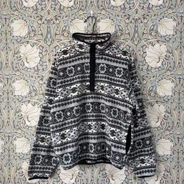 L.L.Bean 빈티지 플리스 자켓 하프 스냅 그레이 올 패턴