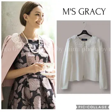 M'S GRACY*카탈로그 게재*튤 로즈 부착 가디건