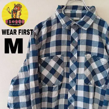 USA 구제 의류 WEAR FIRST 플란넬 셔츠 M 블루 화이트 체크