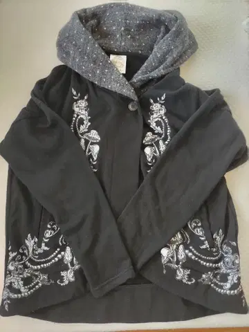 Scalar 후드 부착 자수 디자인 블랙 가디건 M