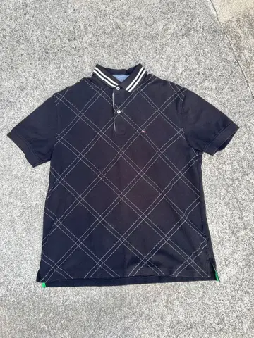 타미힐피거 블랙 체크 무늬 피케 셔츠