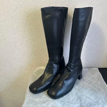 Ing 25cm 가죽 블랙 롱 부츠 중간 힐