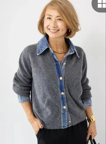 PLUS OTO.HA 데님 x 니트 셔츠 차콜 그레이