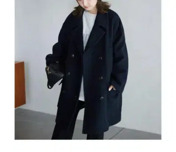 SLOVE IENA 멜톤 빅 피코트 더블 버튼 다크 네이비 38