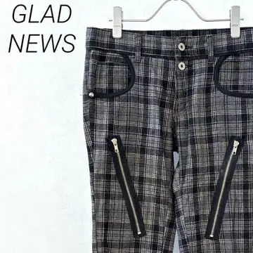 GLAD NEWS 테이퍼드 팬츠 체크 무늬 밑단 지퍼 포켓 부착
