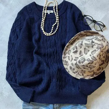 글로벌 워크 이탈리아 니트 스웨터 긴팔 L 네이비 여성용