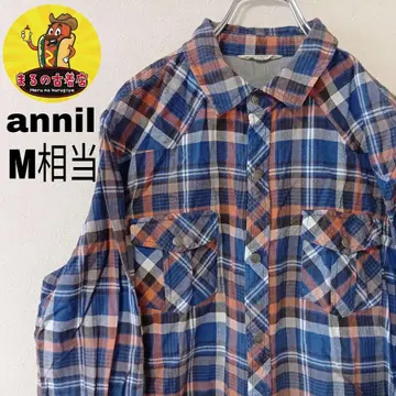 USA 구제 의류 Annil 플란넬 셔츠 M 상당 블루 화이트 체크