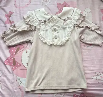 NOEMIE 아가씨 리본 펄 요크 반팔 티셔츠 핑크