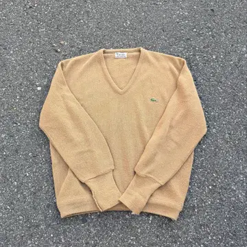 LACOSTE 베이지 V넥 스웨터 구제 의류