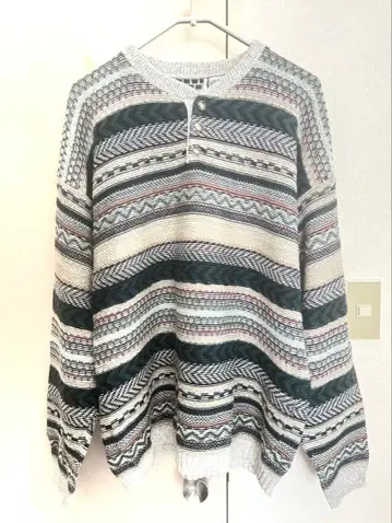 poore Simon's 헨리넥 오버 사이즈 니트 구제 의류 그린