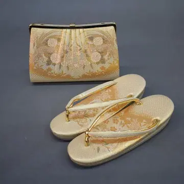 M10-7 사카니시 일본 의류 포멀 조리 백 세트 골드 계열 봉황꽃