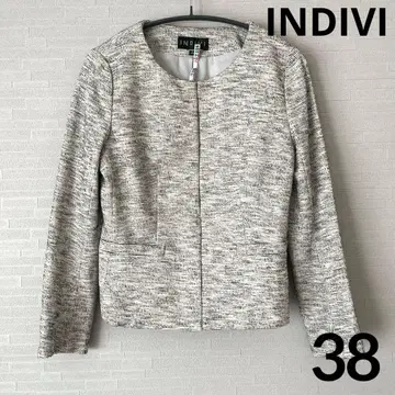 INDIVI 노카라 자켓 트위드 그레이 38 M 일본제