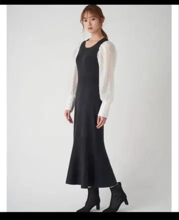 스나이델 스퀘어 칼라 도킹 니트 원피스 머메이드 롱 원피스