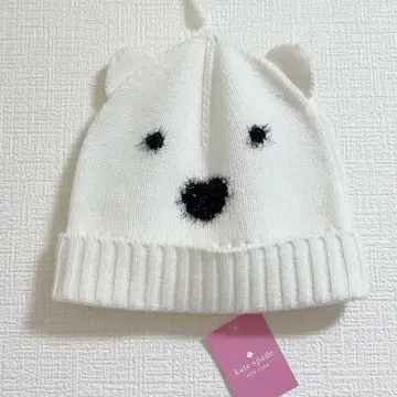 케이트 스페이드 [ 새상품 ] 니트 모자 화이트 곰 모자 방한 곰 귀여운