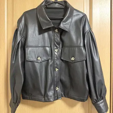 블랙 가죽 합성 피혁 숏 자켓