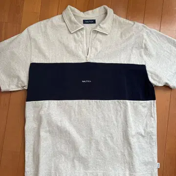 NAUTICA 지퍼 피케 셔츠 그레이/네이비