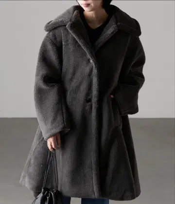 테디 보아 A 라인 미디엄 코트 차콜 그레이