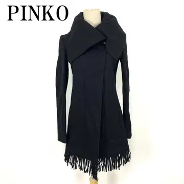 LA8810 핑코 울 코트 블랙 밑단 프린지 USA4