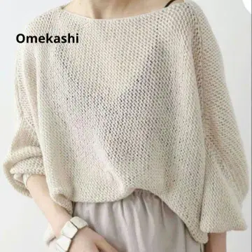 Omekashi 마이너스 5kg린넨 와이드 니트 F 아이보리