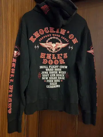 SKULL FLIGHT 스컬 플라이트 바이커 풀 집업 후드티 L