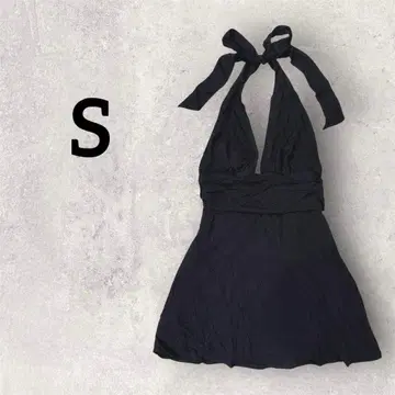 블랙 [ S ] 블랙 슬리브리스 홀터넥 원피스 드레스 지퍼 포함