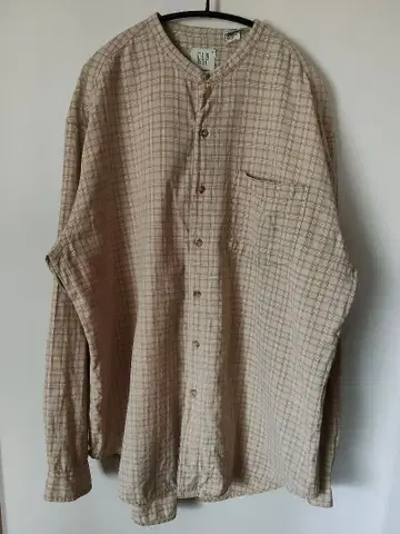 올드 GAP 체크 무늬 긴팔 셔츠 베이지 스탠드 카라 인도산