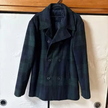 Gap 다크 그린 네이비 체크 피 코트 M