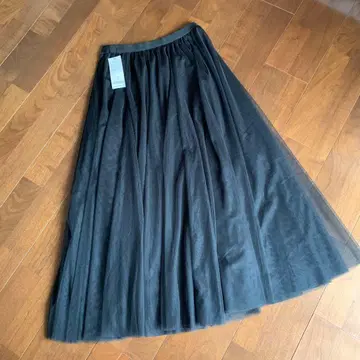 [앙코키누] S 사이즈 튤 롱 스커트 블랙 색상