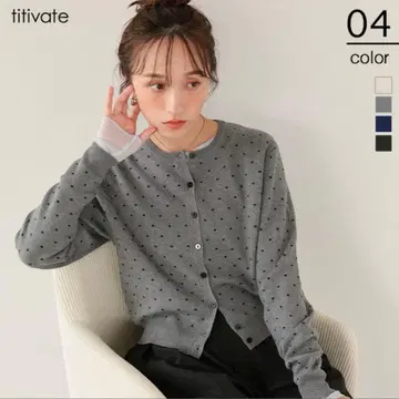 titivate 도트 무늬 긴팔 가디건 그레이