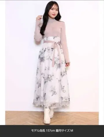 [ MERCURYDUO ] 플라워 프린트 롱 슬리브 원피스 M