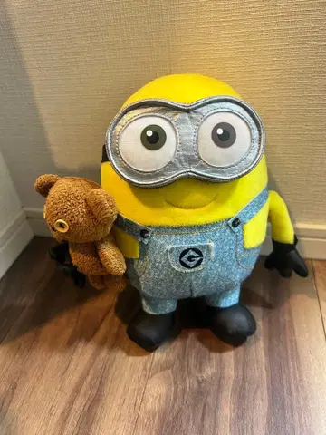 미니언 봉제 인형 데님 오버롤